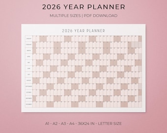 2026 Wall Planner Printable, Large Yearly Calendar Poster, Minimal Design, PDF
