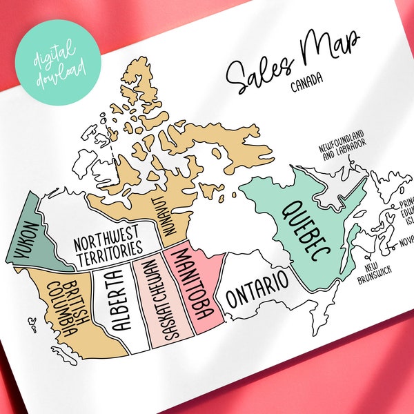 Sales Map Canada Digital Download, for Procreate and Print, Printable Map, Instant Download Canada Sales Tracker