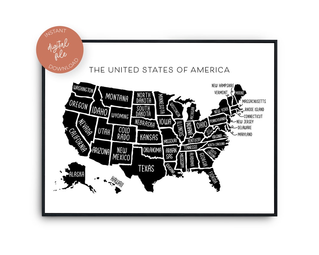 Large print map of the united states
