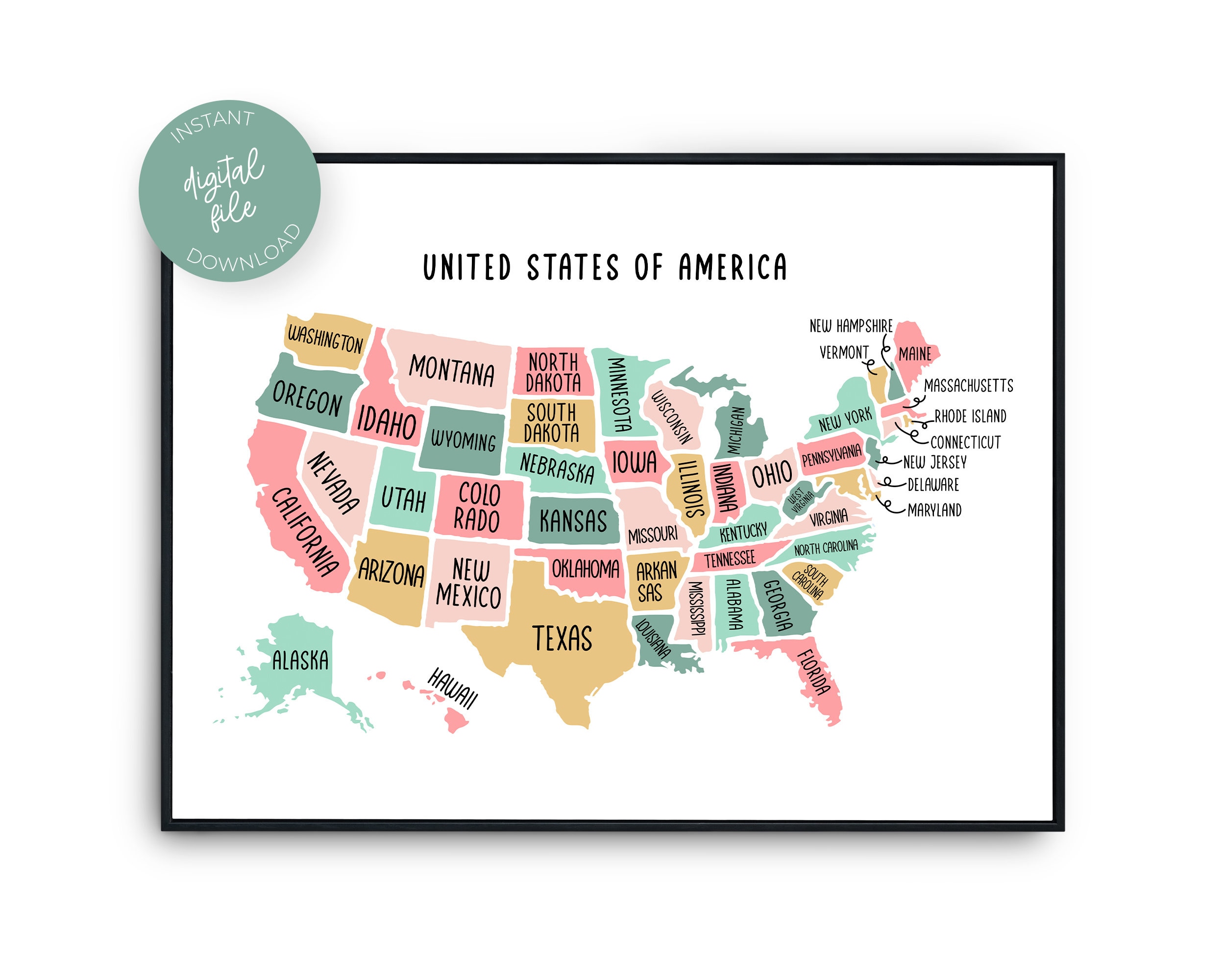 United States Of America Map USA Map Wall Art for School Homeschool Classroom Kids Room Playroom Dorm