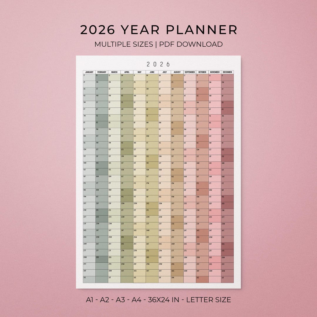 2026 Printable Wall Calendar, Year-at-a-glance, Vertical Flow Layout ...