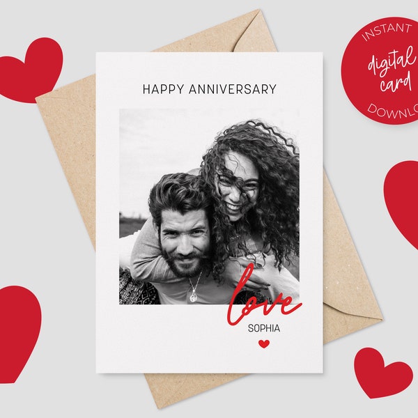 Printable custom valentine photo card, Digital download, folded 5x7 inch
