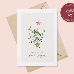 Cartes de sympathie imprimables, Carte de dernières minutes de fleurs sauvages, Vous envoyer de l’amour et des prières, Prier pour vous, 5x7 pouces, Téléchargement instantané