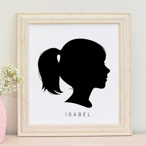 Custom Silhouette Portrait Printable Girl&#39;s Room, Personalized Digital Portrait
