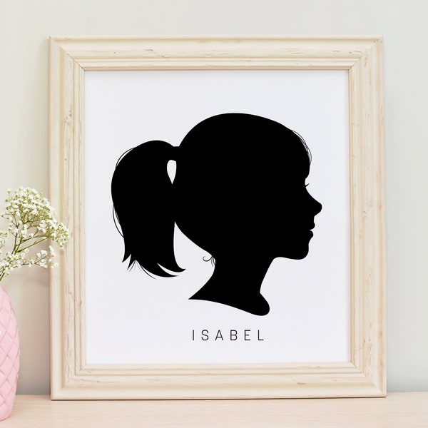 Custom Silhouette Portrait Printable Girl's Room, Personalized Digital Portrait