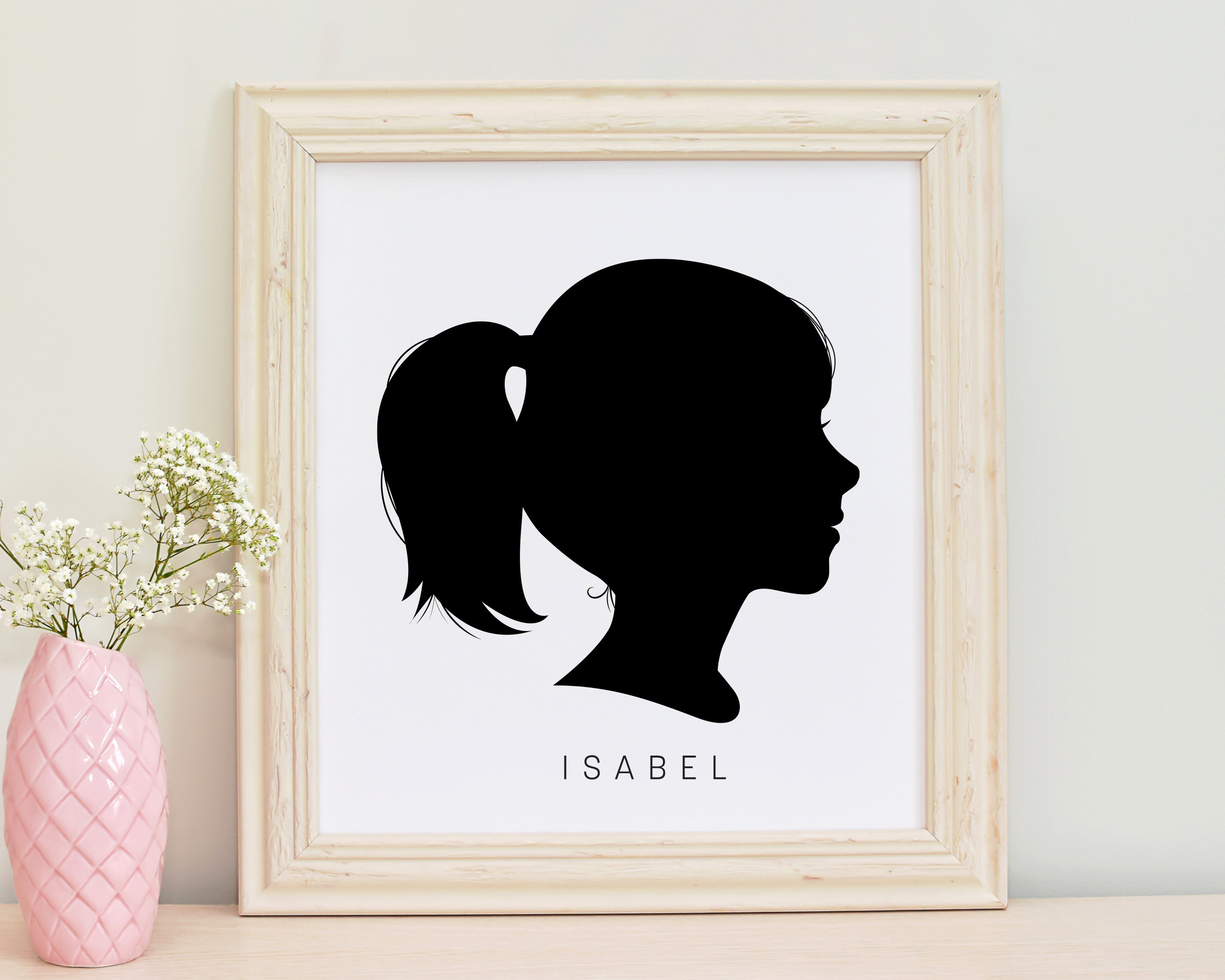 Custom Silhouette Portrait Printable Girl's Room, Personalized Digital Portrait