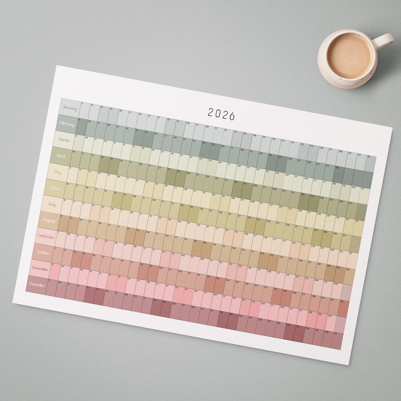 2026 Year Horizontal Wall Planner, Printable Full Year Calendar ...