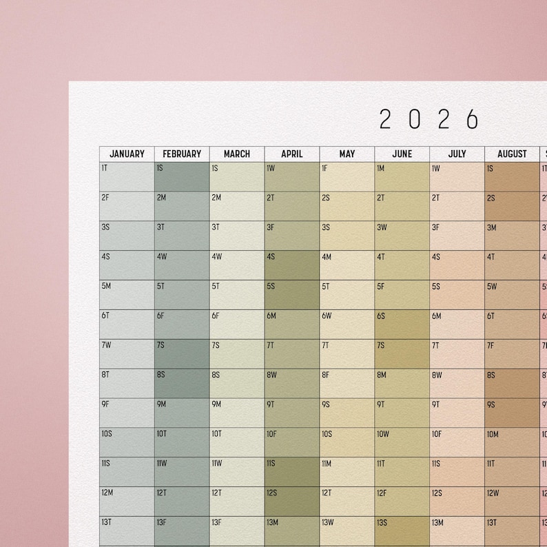2026 Printable Wall Calendar, Year-at-a-glance, Vertical Flow Layout ...