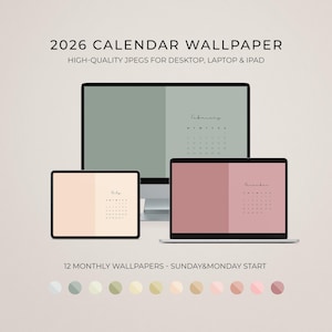 2026 Calendar Desktop Wallpaper, Minimal Monthly Backgrounds