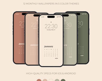 2026 Calendar Phone Wallpaper Set, Cozy Lock Screen in 5 Color Themes ...