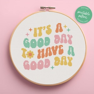 Groovy kruissteekpatroon motiverende citaten X-Stitch PDF moderne telpatroon direct downloaden