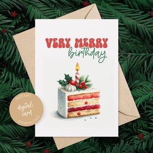 Kerstverjaardagskaart Afdrukbare Vrolijke Verjaardagstaart Groet December Verjaardagscadeau