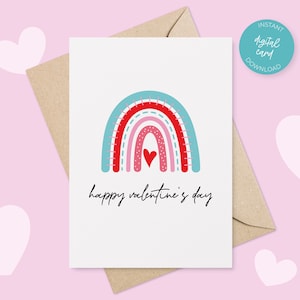 Biglietto stampabile di San Valentino, biglietto di San Valentino arcobaleno stampabile, biglietto d'auguri di buon San Valentino, biglietto digitale