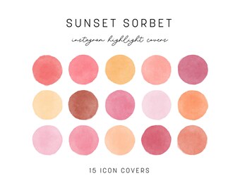 Sunset Sorbet Instagram Highlight Covers Aquarelle IG Story Icônes Esthétique Rose-Orange Highlight Boutons