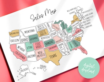 Sales Map Digital Download, for Procreate or Print, Instant Download US Sales Map