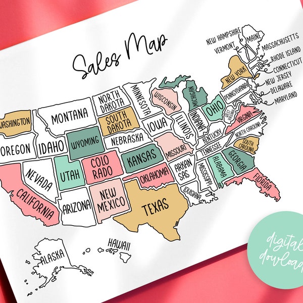 Sales Map Digital Download, for Procreate or Print, Instant Download US Sales Map