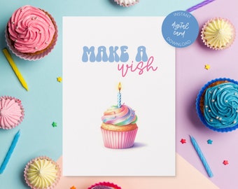 Printable Birthday Card Cute Happy Birthday Greeting Cupcake BDay Gift, Instant Download