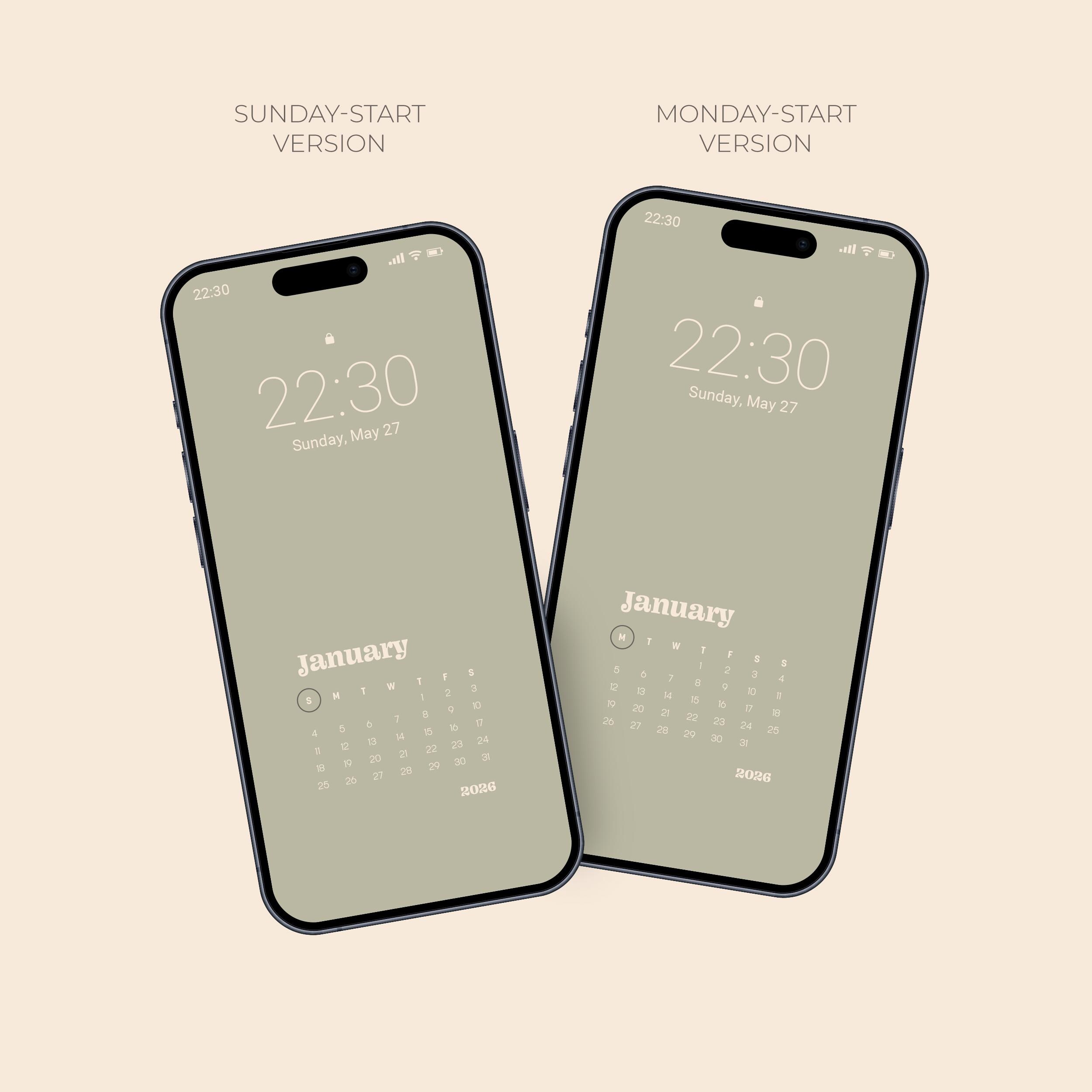 2026 Calendar Phone Wallpaper Set, Cozy Lock Screen in 5 Color Themes ...