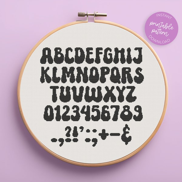 Cross Stitch Alphabet pattern, Groovy Cross Stitch Letters, X Stitch Retro Font, DIY cross stitch PDF