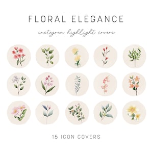Instagram Highlight Covers Eleganza floreale Acquerello IG Story Icone Fiori di campo Evidenzia cerchi