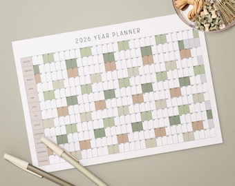 2026 Wall Planner Printable, Large Yearly Calendar Poster, Minimal Design, PDF