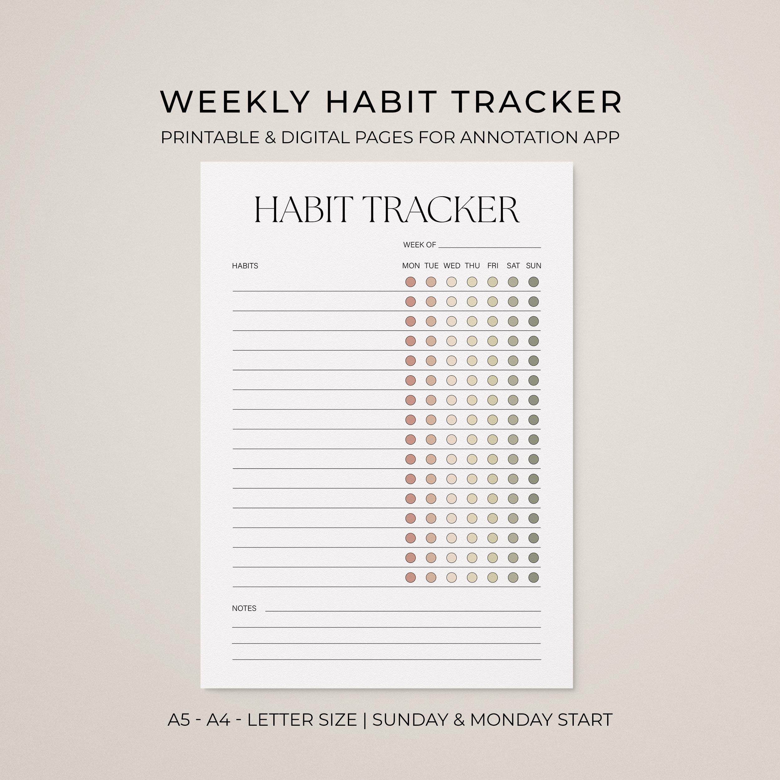 Printable Habit Tracker Digital Weekly Routine Checklist Planner Insert ...