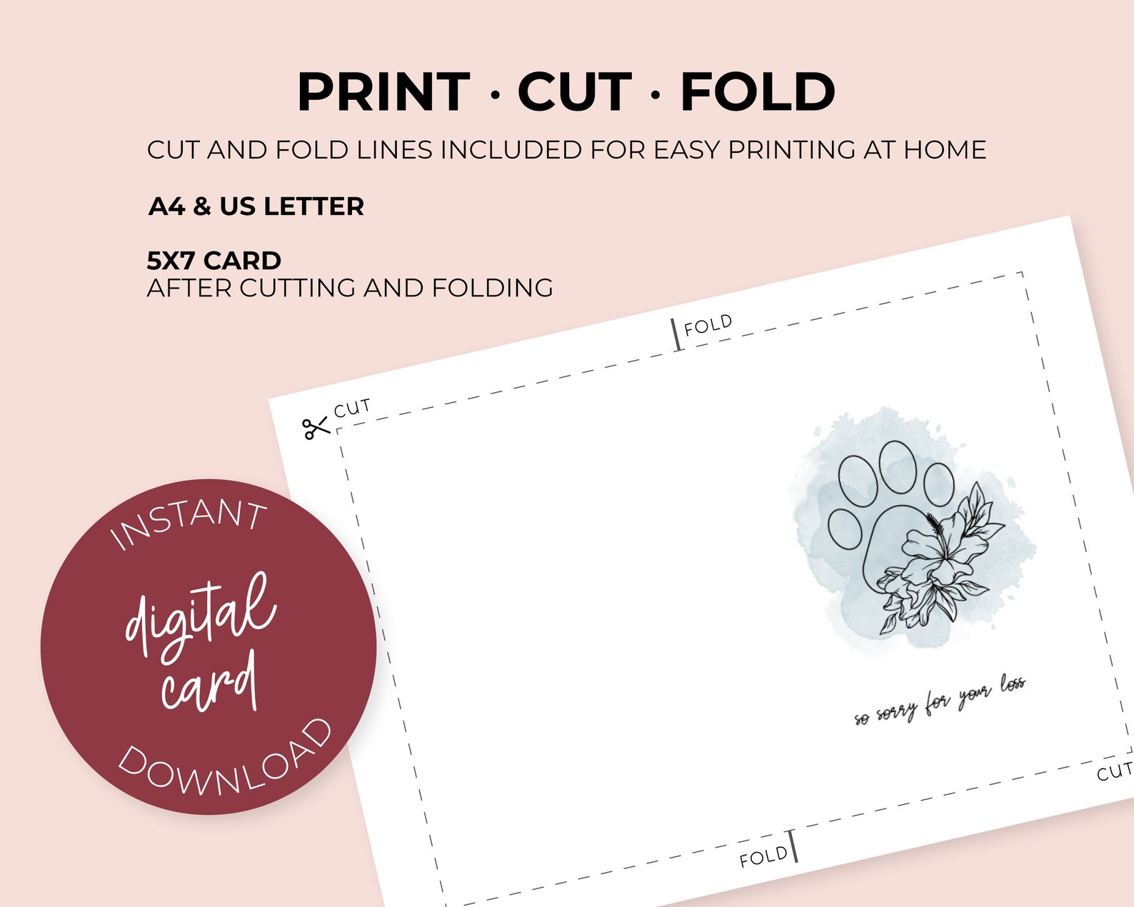 Pet Sympathy Card, Printable Card, Pet Loss Card, Dog Memorial, Cat ...