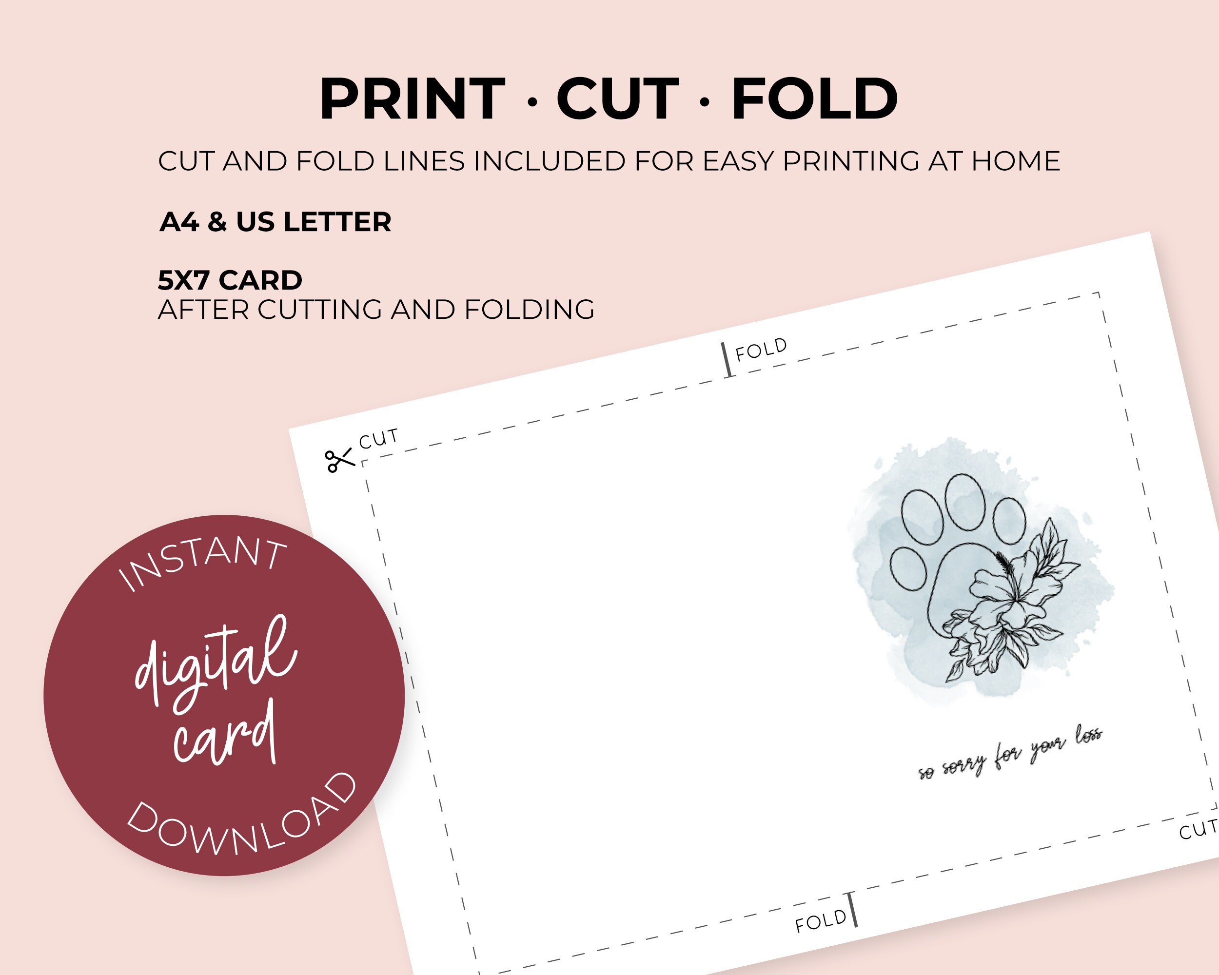 Pet Sympathy Card, Printable Card, Pet Loss Card, Dog Memorial, Cat ...