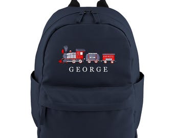 Personalised Train Rucksack- Backpack- school bag -children's school -Nursery bag - side pockets - drink pouch - Classic steam train