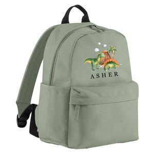 Sac à dos personnalisé dinosaure - sac à dos - cartable - école pour enfants - sac de pépinière sac bébé - poches latérales - pochette pour boisson - volcan - enfants
