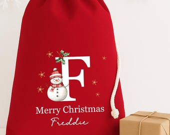 Personalised Christmas Sack for Kids | Xmas Sack | Christmas Eve Gift Bag | Snowman | Initial And Name
