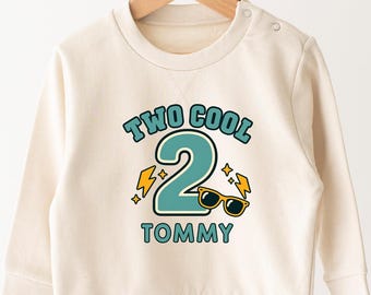 Personalised Boys 2nd Birthday Sweatshirt, Two Cool Teal & Yellow Birthday Jumper