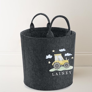 Personalised Tractor children&#39;s Storage , Toy tub, storage basket, Toy box, Baby shower gift, baby Nursery, basket, blanket box, Yellow