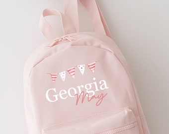 Personalised Pink Bunting Rucksack, Girls Nursery School Backpack