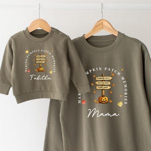 Sweatshirt personnalisé avec écusson citrouille | Vêtements de famille assortis pour l'automne | Cueillette de citrouilles