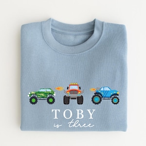 Personalised Monster Truck sweatshirt - Children's Birthday sweatshirt - Any Age- Various colours - Boys sweater - Kids Top
