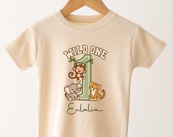 Personalised 1st Birthday T-Shirt, Wild One Safari Animals, Baby Name Top