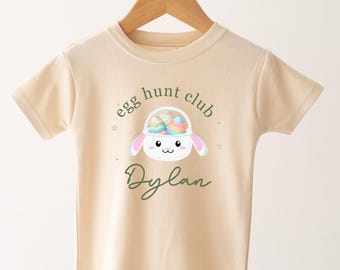 Personalised Kids Easter T-shirt- Egg Hunt Club t-shirt - Easter gift - Boys- Girls- First Easter Top- Easter Egg Hunt T-shirt - Green Text