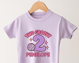 Two Groovy 2nd Birthday T-Shirt, Personalised Girls Disco Ball Top with Name