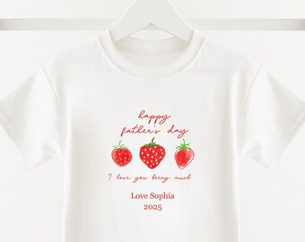 Personalised Father's day t-shirt Children's tshirt, kids t-shirt, New Dad - Father's day gift- Girls - Boys - Kids T-shirt - Strawberries
