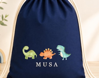 Personalised Dinosaur Drawstring Bag | Kids PE Sack | School Gym Bag | Nursery Sports Kit