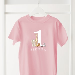 Personalised safari t-shirt birthday safari top girls boys safari top pink blue khaki stone