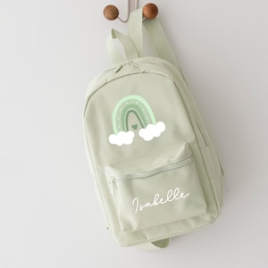 Sac à dos personnalisé, sac à dos, filles garçons, cartable arc-en-ciel, tout-petits, retour à l'école pour enfants, sac bébé vert menthe nuage arc-en-ciel