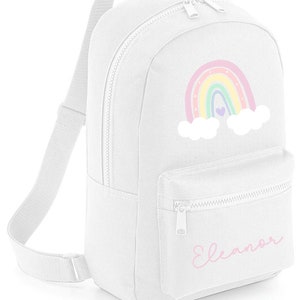 Sac à dos personnalisé, arc-en-ciel coloré, cartable, tout-petits, sac bébé pour la rentrée des classes filles garçons, nuage arc-en-ciel, blanc