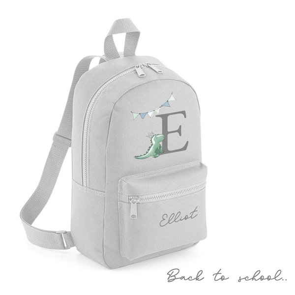 Personalised backpack Rucksack school bag toddlers children's back to school Green Dinosaur