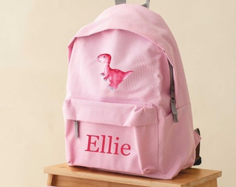 Personalisierter Dinosaurier-Rucksack, Lunchbag und Wasserflaschen-Set oder separat gekaufter Schulrucksack rosa Dinosaurier und Schulset