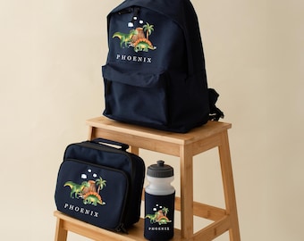 Personalised Dinosaur Backpack Set - Back to school Set - Boys Rucksack Girls Dinosaur Rucksack - Dinosaur Lunch Bag - Dinosaur Bags Kids