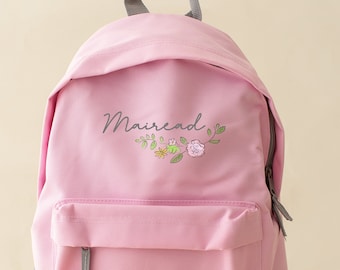 Personalised Flower girl backpack wedding themed fashionable subtle design school bag rucksack, available in two sizes, hobbies, clubs