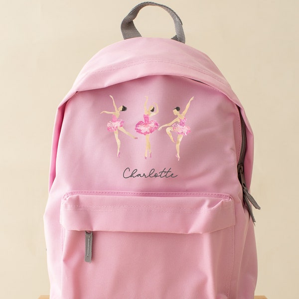 Personalised ballerina backpack ballet dancing themed fashionable subtle design school bag rucksack, available in two sizes, hobbies, clubs