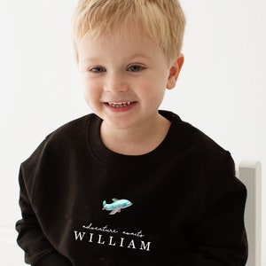 Personalised Holiday sweatshirt - Airport Outfit- First Time flyer - Aeroplane sweatshirt - Various Colours Any age Navy Grey Black image 2